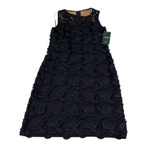 Ralph Lauren Women's‎ Sz 4 sleeveless sheath dress floral textured lace navy NWT